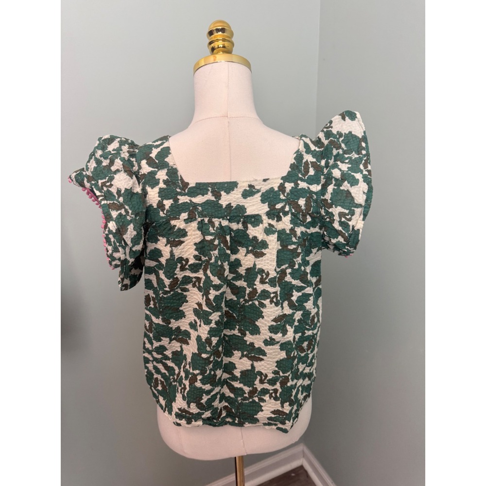 THML Green and White Floral Puff-Sleeve Blouse